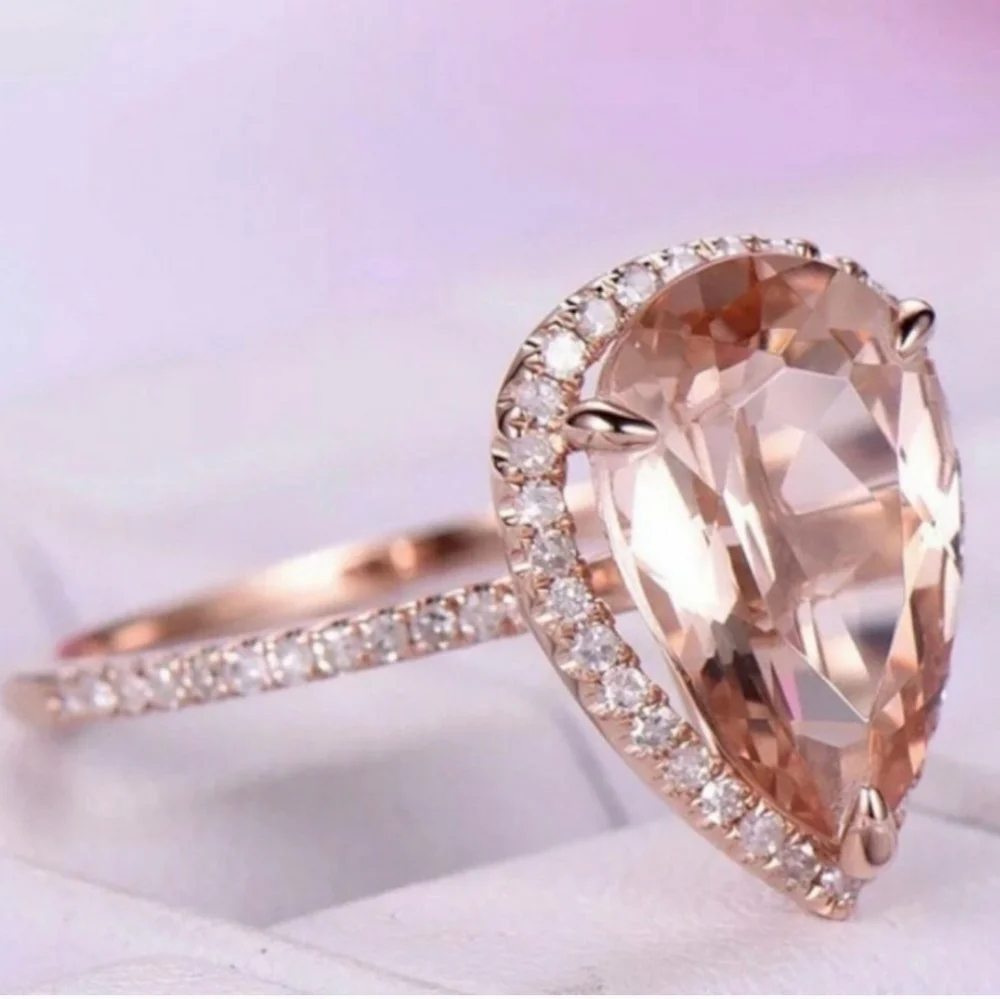 6ct Morganite Halo 14k Rose Gold Ring - Picture 3 of 7
